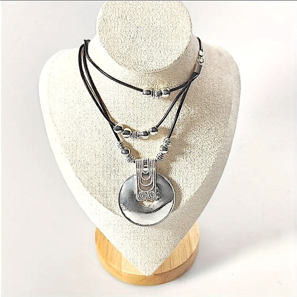 Boho, Hippy, Tribal Statement Necklace Leather Bohemian - Picture 5 of 5